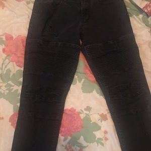 distressed black biker jeans